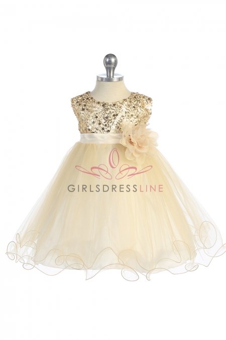 Gold Sequin Tulle Infant Flower Girl Dress