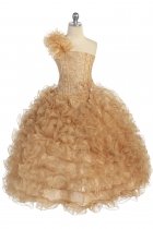 Gold Single Shoulder Princess Pageant Girl Ball Gown