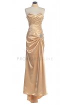 Gold Strapless Sweetheart Pleated Bodice Full Length Bridesmaid Dress