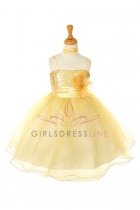 Gold/Ivory Two Tone Sequined Mesh Illusion Flower Girl Dress