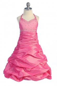 Gorgeous Beaded Taffeta Halter Neck Pick-up Style Bubbled Hem Short Flower Girl Dress Gorgeous Beaded Taffeta Halter Neck Pick-up Style Bubbled Hem Short Flower Girl Dress