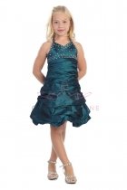 Gorgeous Beaded Taffeta Halter Neck Pick-up Style Bubbled Hem Short Flower Girl Dress