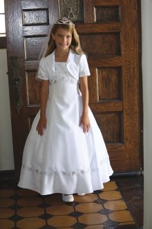 Gorgeous Shantung poly dress features intricate ribbon embroidery & shiny sequins on bodice.