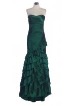 Green Taffeta Strapless Sweetheart Ruffles Details Layered Metrmaid Bridesmaid Dress