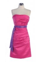 Hot pink Satin Strapless Pleated Wrapped Slim Fitted Short Bridesmaid & Prom Dress