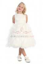 Ivory Bridal Satin Bodice with Ruffled Organza Overlaid Flower Girl Dress
