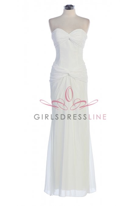 Ivory Chiffon Strapless SWeetheart Dropped Waistline Bridesmaid & Prom Dress