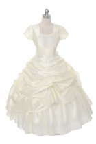 Ivory Extravagent Taffeta Pick-Up Dress with Marching Bolero Jacket