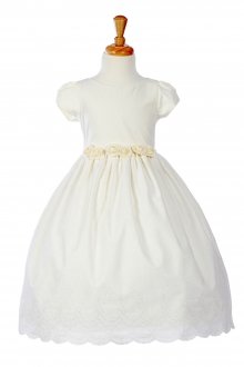 Ivory French Eyelet Cotton Dress with sleeves