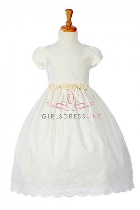Ivory French Eyelet Cotton Dress with sleeves Ivory French Eyelet Cotton Dress with sleeves