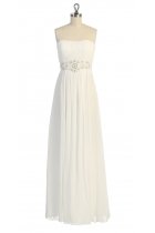Ivory Gorgeous Chiffon Strapless Beaded Waistband Pleated Bridesmaid & Prom Dress