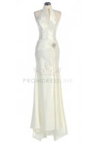 Ivory Halter Satin Long Bridesmaid Dress