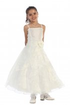 Ivory Jeweled Bodice Ruffle Layered Organza Flower Girl Dress