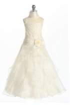 Ivory Jeweled Bodice Ruffle Layered Organza Flower Girl Dress