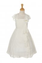 Ivory Lace Ruffled Chiffon Dress with Eyelid Lace Back Flower Girl Dress