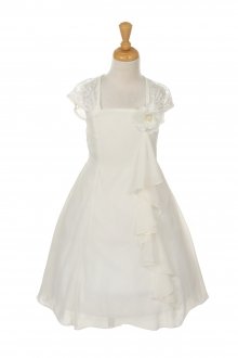Ivory Lace Ruffled Chiffon Dress with Eyelid Lace Back Flower Girl Dress