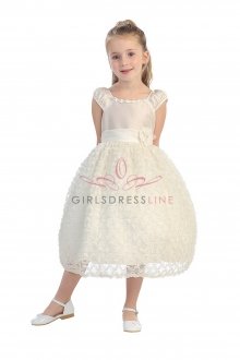 Ivory Poly Silk Taffeta Girl Dress with Cap Sleeves Ivory Poly Silk Taffeta Girl Dress with Cap Sleeves