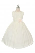 Ivory Ruched Chiffon Flower Girl Dress