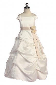 Ivory Satin A-line Pick-up Style Flower Girl Dress with Sleeves Ivory Satin A-line Pick-up Style Flower Girl Dress with Sleeves
