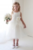 Ivory Satin Top Organza Layered Flower Girl Dress