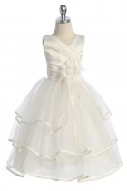 Ivory Satin & Tulle Multi Tiered Flower Girl Dress