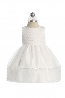 Ivory Sleeveless Lattice Bodice with Pearls Baby Girl Dress Ivory Sleeveless Lattice Bodice with Pearls Baby Girl Dress