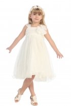 Ivory Soft tulle overlay empire dress with Short Sleeves