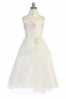 Ivory Stone Beaded Organza Flower Girl Dress