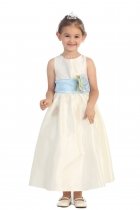Ivory/Baby Blue Flowers and Sash Flower Girl Dress