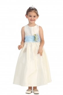 Ivory/Baby Blue Flowers and Sash Flower Girl Dress