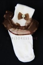 Ivory/Brown Ruffled Organza Socks