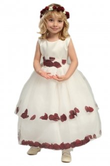 Ivory/Burgundy Double Layer Petal Flower Girl Dress