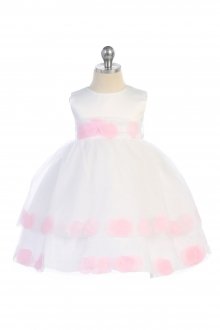 Ivory/Burgundy Infant Double Layer Petal Flower Girl Dress