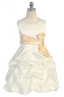 Ivory/Champagne Sleeveless Bridal Satin Pick-up Skirt Flower Girl Dress