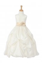Ivory/Champagne Taffeta Pick Up Flower Girl Dress with Sash