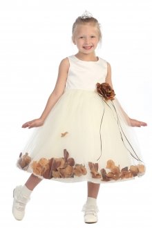 Ivory/Choco Sleeveless Satin Flower Petal Flower Girl Dress