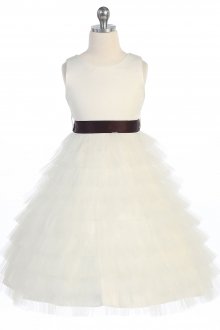 Ivory/Chocolate Multi Tiered Layer Tulle Flower Girl Dress