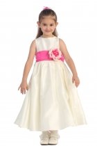 Ivory/Fuchsia Flowers and Sash Flower Girl Dress