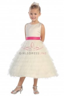 Ivory/Fuchsia Multi Tiered Layer Tulle Flower Girl Dress