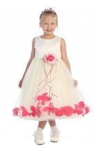 Ivory/Fuchsia Satin Flower Petal Flower Girl Dress
