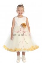 Ivory/Gold Sleeveless Satin Flower Petal Flower Girl Dress