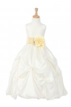 Ivory/Gold Taffeta Pick Up Flower Girl Dress with Sash