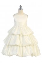 Ivory/Ivory Satin Bubbled Hem Flower Girl Dress