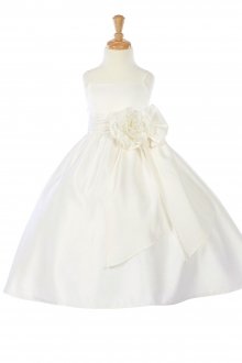 Ivory/Ivory Bridal Satin A-line Spaghetti Dress with Sash