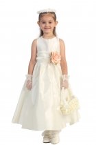 Ivory/Ivory Flowers and Sash Flower Girl Dress