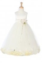 Ivory/Ivory Sleeveless Satin Flower Petal Flower Girl Dress with Sash