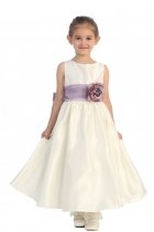 Ivory/Lavender Flowers and Sash Flower Girl Dress