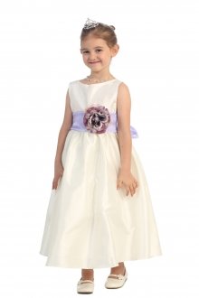 Ivory/Lilac Flowers and Sash Flower Girl Dress