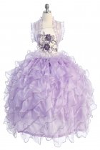 Ivory/Lilac Taffeta and Organza Ruffle Pageant Dress