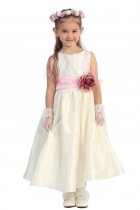Ivory/Pink Flowers and Sash Flower Girl Dress